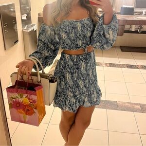 Vici Blue and White Off-Shoulder Matching Set